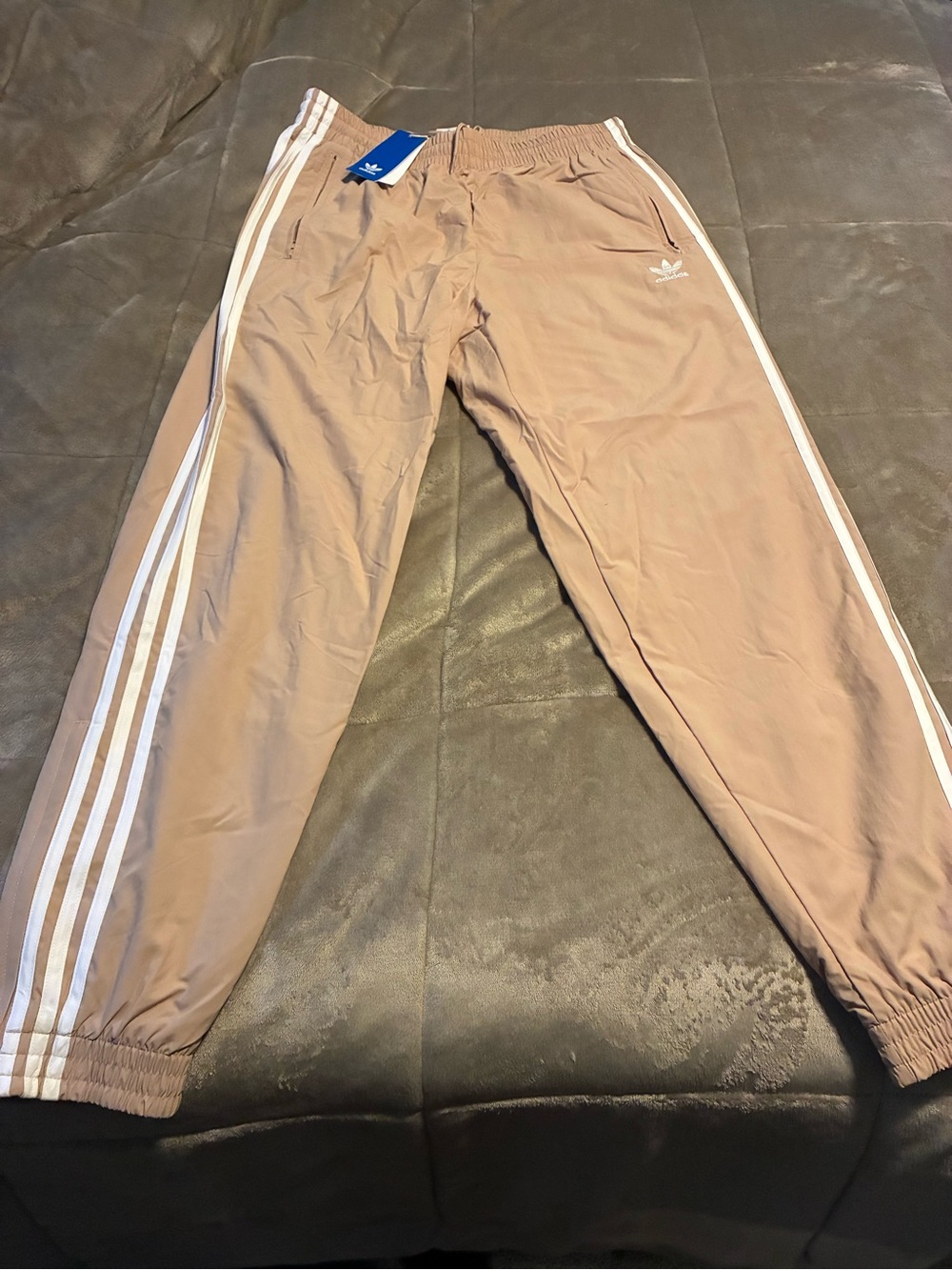 Adidas Men’s beige Track Pants with White Stripes!! New